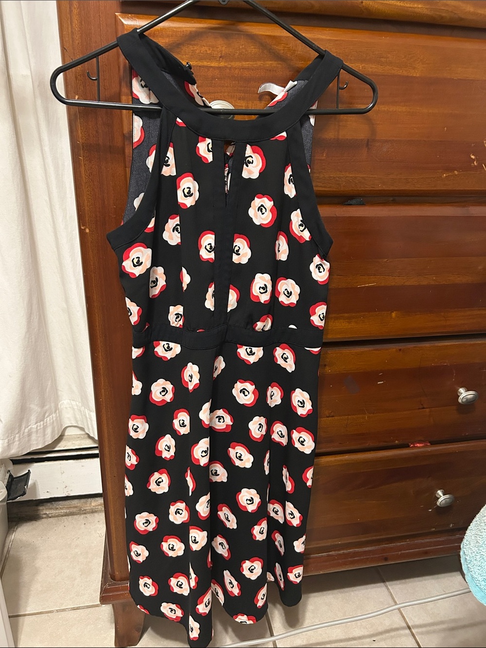 Elle Black Floral Dress with Red & Cream Blooms